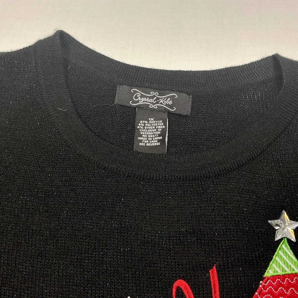 Crystal Kube Women's Black Merry Christmas Embroidered Sweater‎ Size XL - Picture 3 of 6
